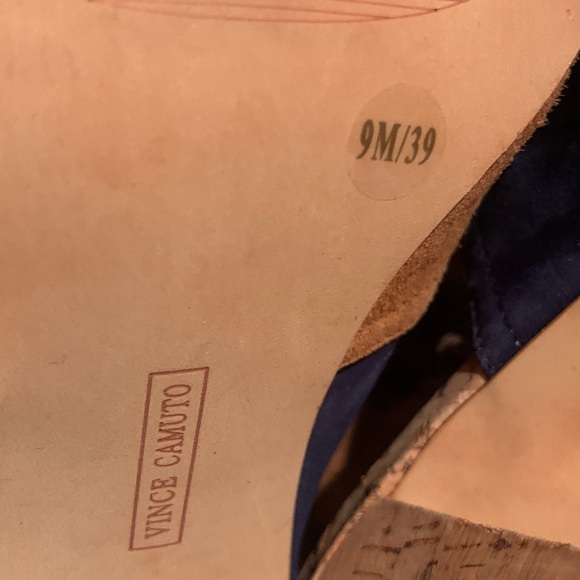 New Vince Camuto Vella Color Block Leather Slide Mule Cork Heel Slip On Peep Toe - Picture 8 of 8